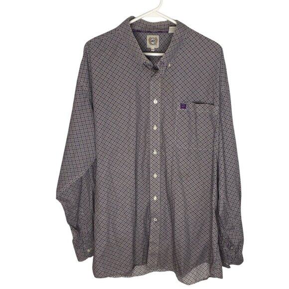 Cinch Other - Cinch Mens LS Button Up Dress Shirt Purple White Diamond Sz XXL Western Rodeo